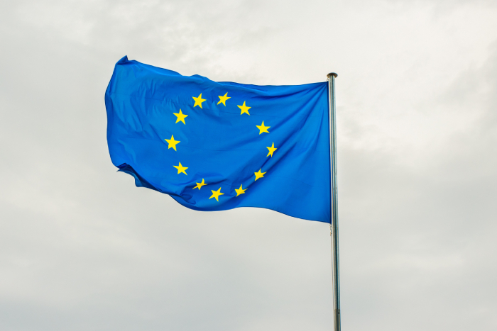 The flag of the EU blowing in the wind