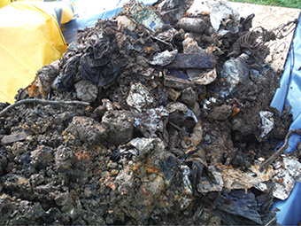 Waste excavated from Hadleigh Marsh waste filled flood embankment in Essex, UK