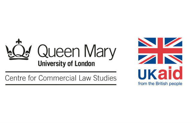Queen Mary University of London Centre for Commercial Law Studies and and UKAID logos in a composite image