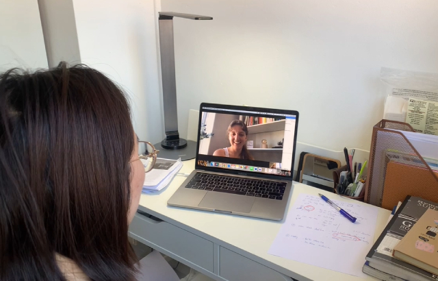 Policy Associate alumni Trang Nguyen on a video call with a Queen Mary colleague