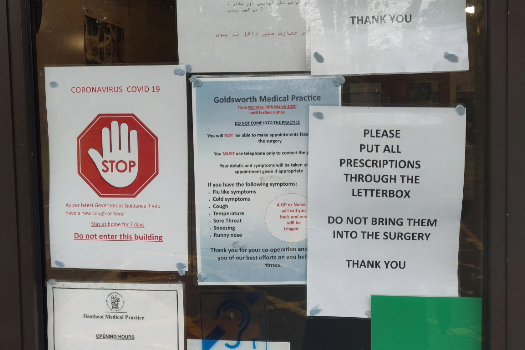 Signs at a pharmacy during the COVID-19 pandemic