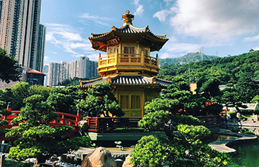 Garden in Hong Kong with golden pavilion