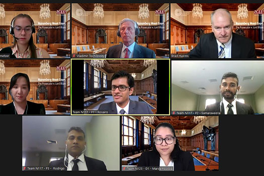 A screenshot of the Zoom for the Nuremberg Moot preliminary round 2