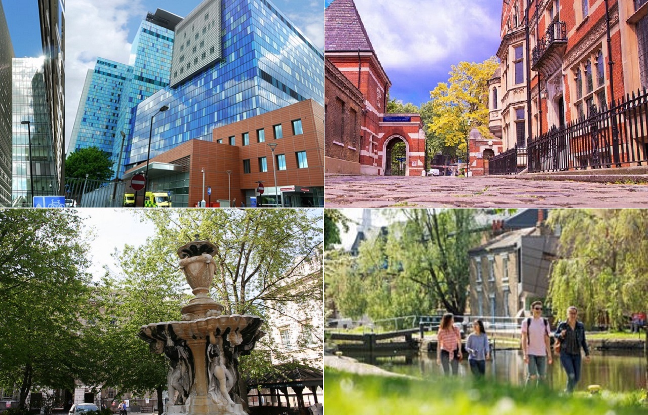 Collage of images of our campuses at Whitechapel, Charterhouse Square, Mile End and West Smithfield