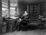 A vintage image of Charles Dickens in his study