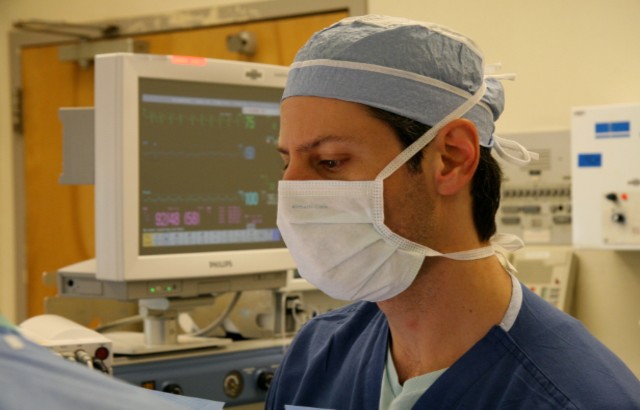 A doctor wearing a protective face mask