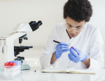 Scientist analysing a blood test 