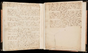Manuscript of William Godwin's Caleb Williams, 1794, showing the first, rejected ending. Image courtesy of the Victoria and Albert Museum