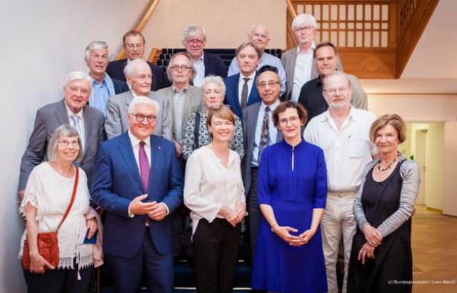 Professor Christina Hodenberg (blue dress front row) met with German President Frank-Walter Steinmeier 