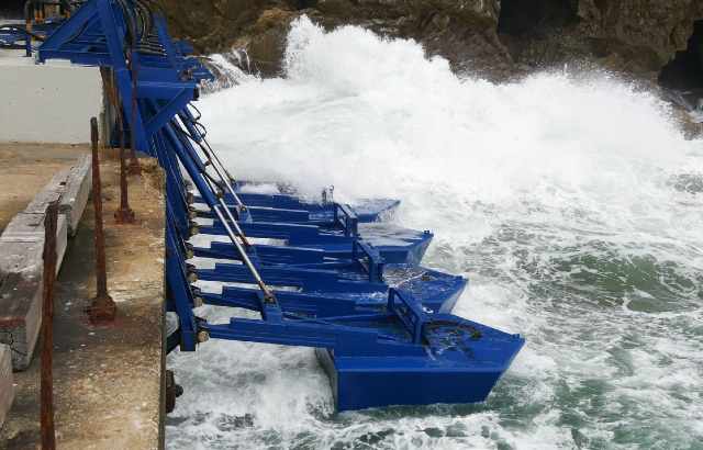 The onshore wave energy converters in operation at Gibraltar wave energy station. Credit: Eco Wave Power.