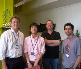 Professors Mike Reece (far left) and Ton Peijs (second right) with research team