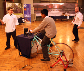 Year 10 St Paul's Way pupil Wahid Uddin tries out the disco bike