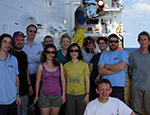 Scientists and technicians from QMUL and the National Oceanographic Centre (Southampton) on the working deck of the RRS James Cook. (c) Myrsini Chronopoulou