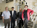 L to R: Professor Robert Hill, Pushkar Wadke, Dr David Gillam and Dr Natalia Karpukhina, by the solid state NMR spectrometer