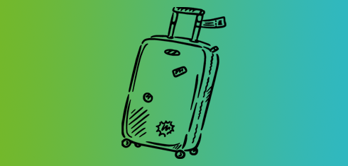 Line drawing of a suitcase on a green and blue gradient