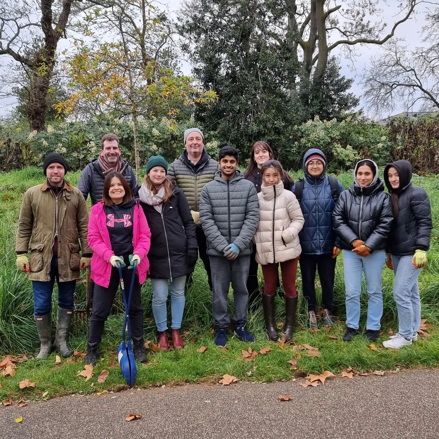Students and staff after taking part in a Tree Maintenance workshop in Victoria Park.