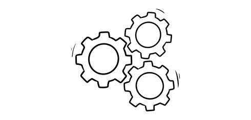 An illustration of three cogs moving together