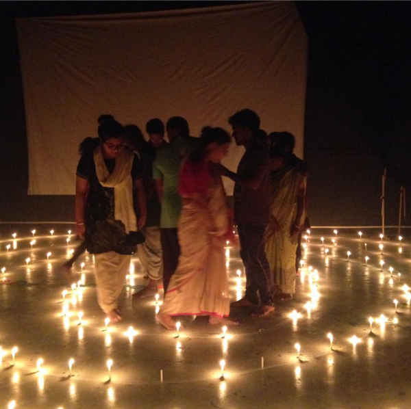 SED Ali Campbell Creating a Labyrinth in the Augusto Boal Auditorium with Jana Sanskriti Theatre Co., Badu, Kolkata.