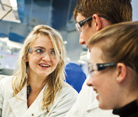 Students undertaking lab work in the Blizard Building.