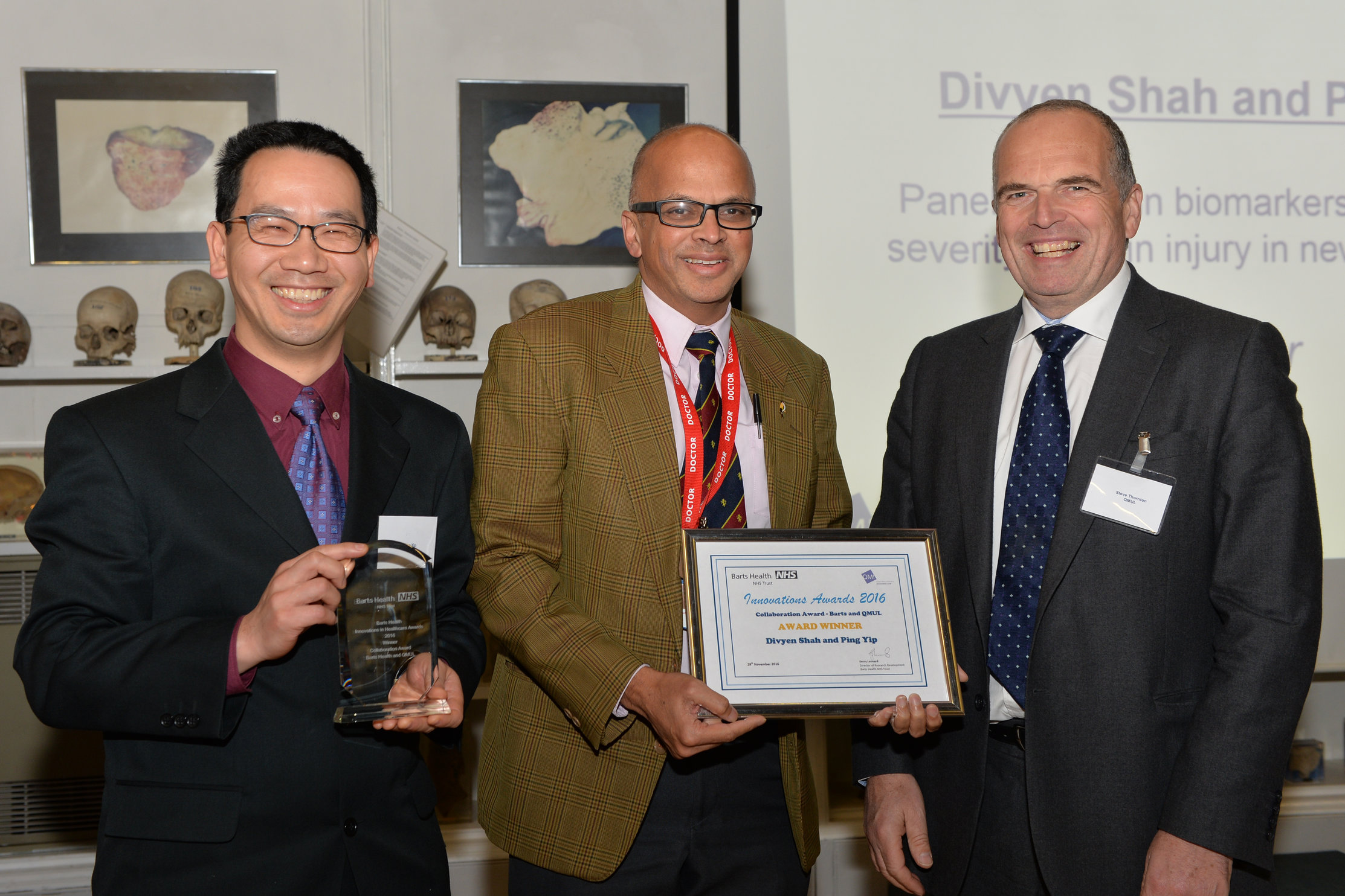 Winners of the Collaboration Award pictured left to right: Dr Ping Yip, Dr Divyen Shah and Professor Steve Thornton