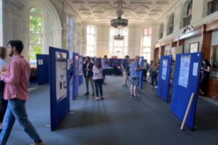 Postgraduate research students presenting their posters in the Old Library, Garrod Building, Whitechapel campus.