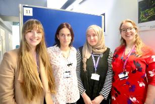 Blizard Institute Graduate Studies Day 2021 winners (L-R): Emma Taggart, Hannah Gordon, Hajar Saihi and Hannah Mizen. Credit: Nazia Uddin.