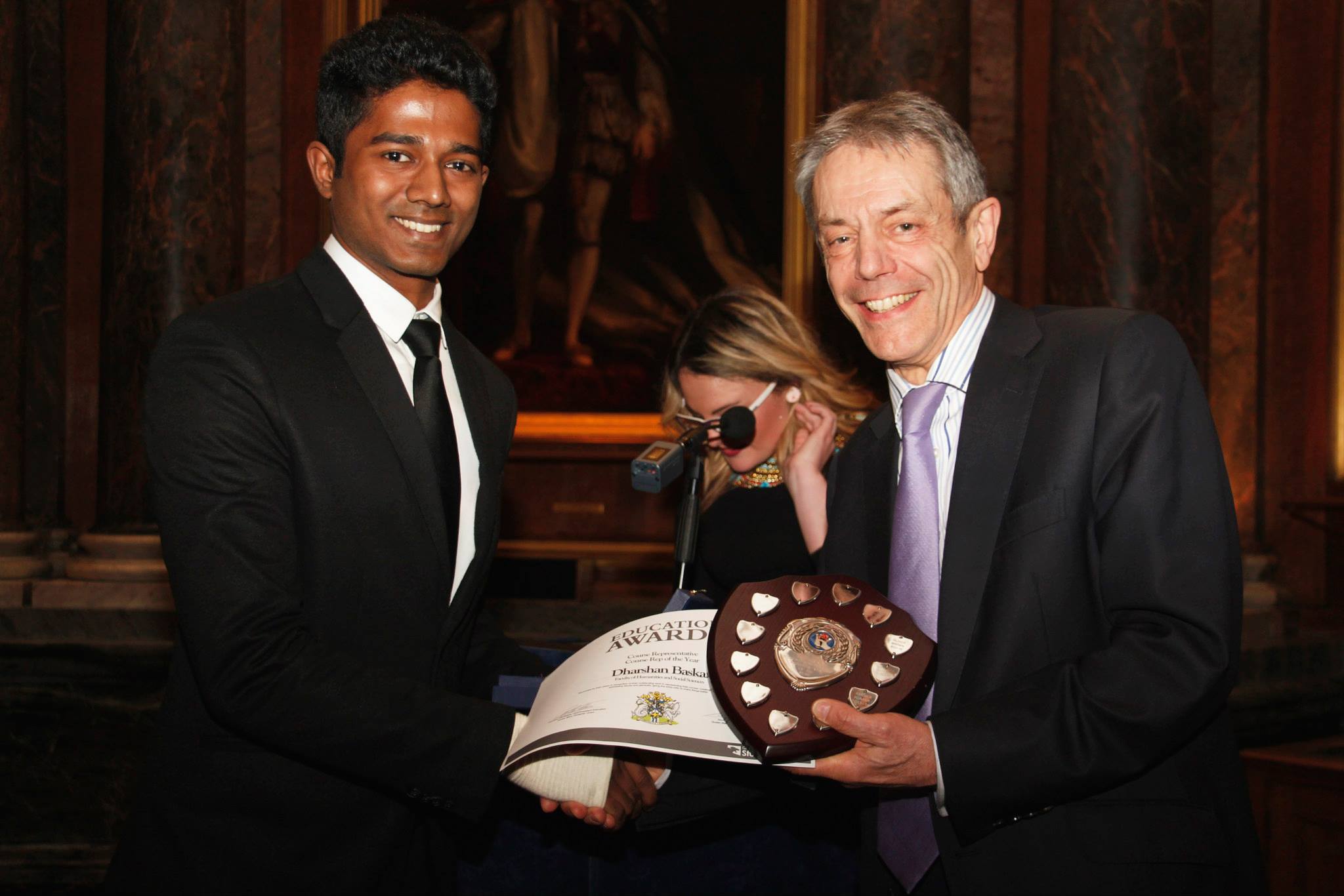 Dharshan (left) Prof. Simon Gaskell, Principal of Queen Mary, University of London.