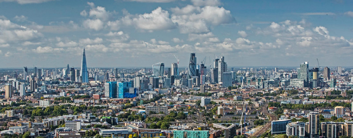 The London Skyline, clouds in the background