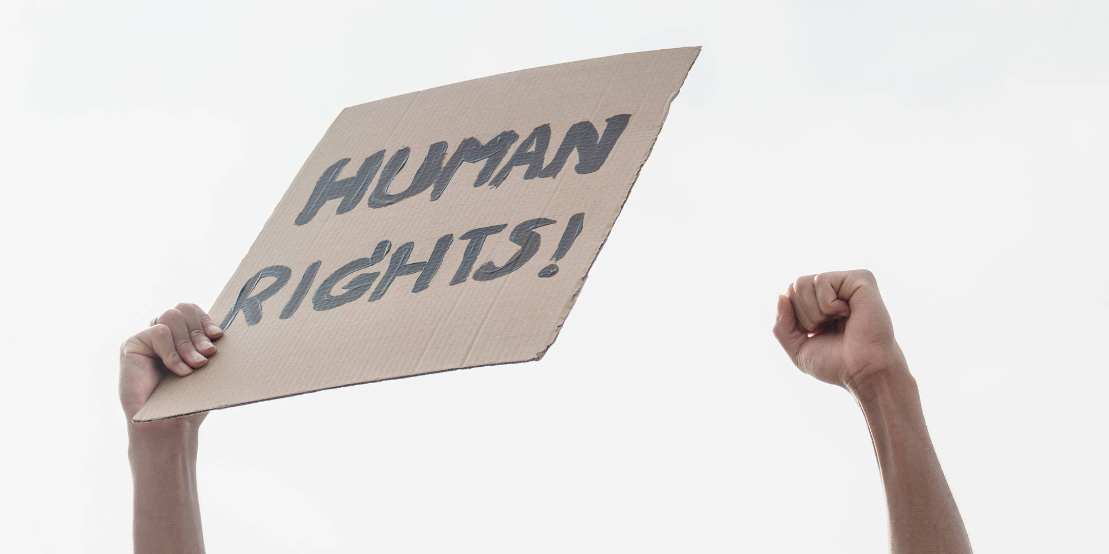 a person holding human rights banner