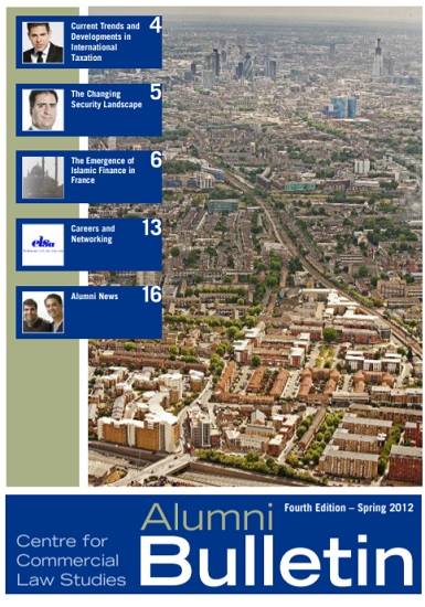Front cover of the 2012 CCLS Alumni Bulletin showing and aerial view of London