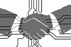 Monochrome graphic of shaking hands