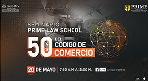 Banner for 50th anniversary of the Colombian Code of Commerce event