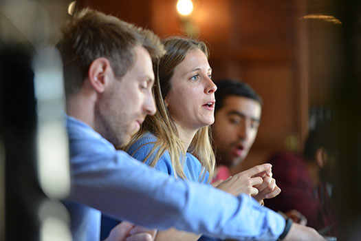 Group of students discussing at Cumberland Lodge in 2019