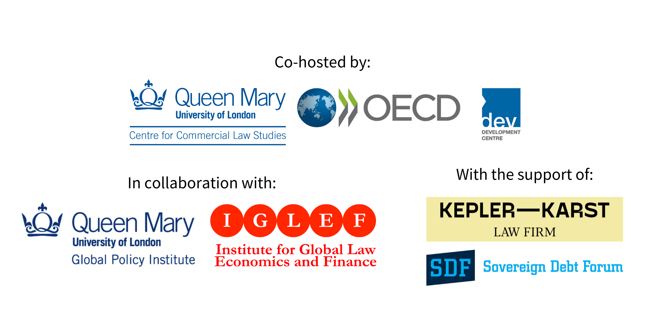 Co-hosted by: Centre for Commercial Law Studies, OECD, Development Centre. In collaboration with: Queen Mary Global Policy Institute, Institute for Global Law, Economics and Finance, Kepler Karst Law Firm, Sovereign Debt Forum
