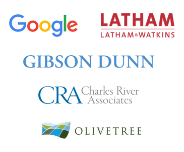 Google, Latham and Watkins, Gibson Dunn, Charles River Associates and Olivetree logos