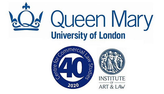 Queen Mary, CCLS 40th Anniversary Mark and Institute of Art and Law logo