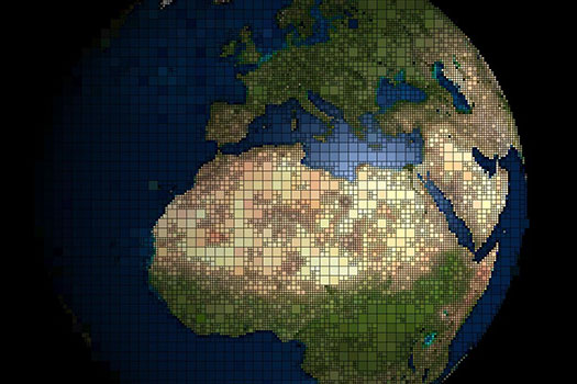 Europe and Africa on a globe with grid lines