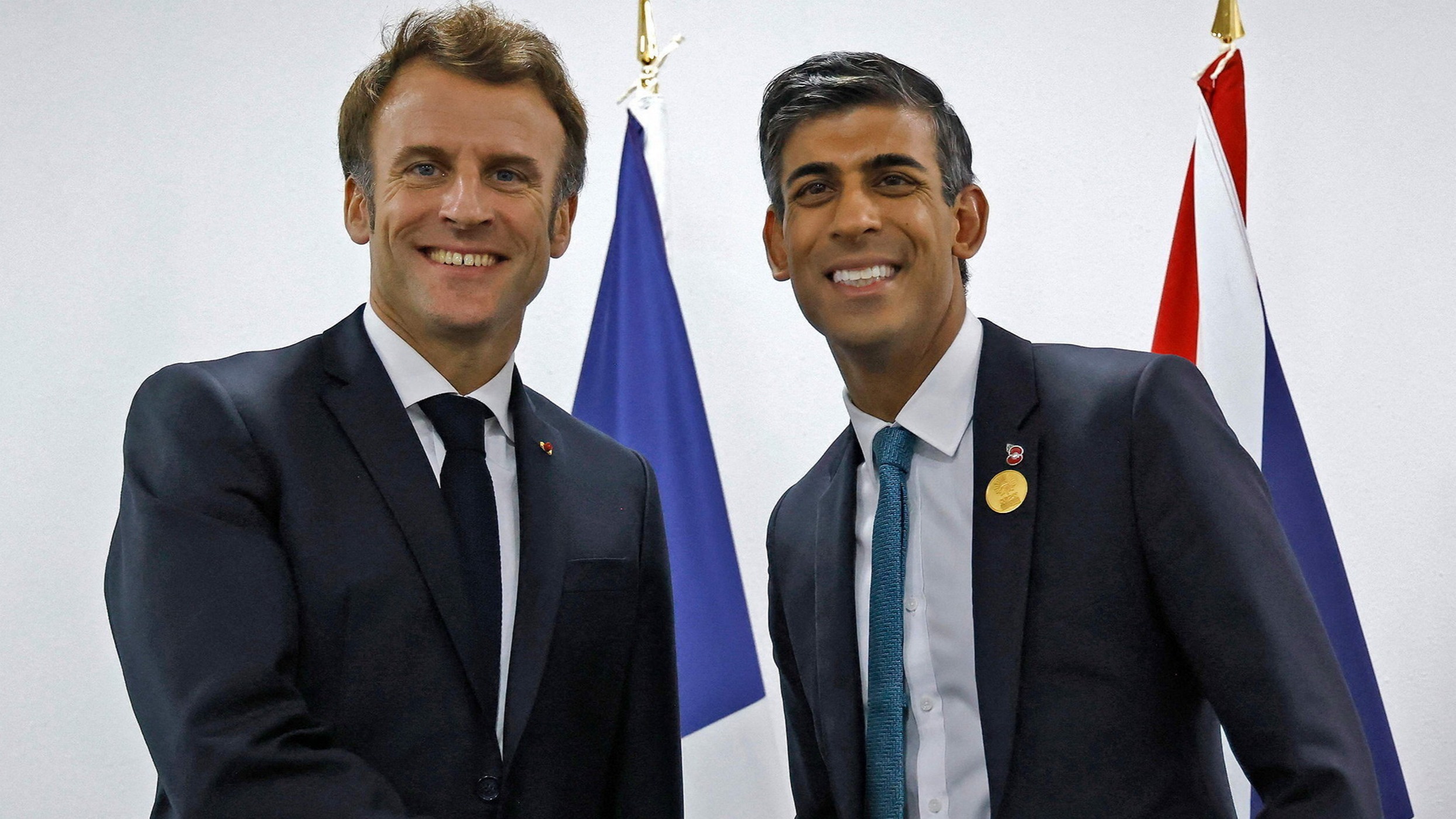 French president Emmanuel Macron, left, and UK prime minister Rishi Sunak. The relationship between France and Britain has been fraught in recent years © Ludovic Marin/AFP/Getty Images