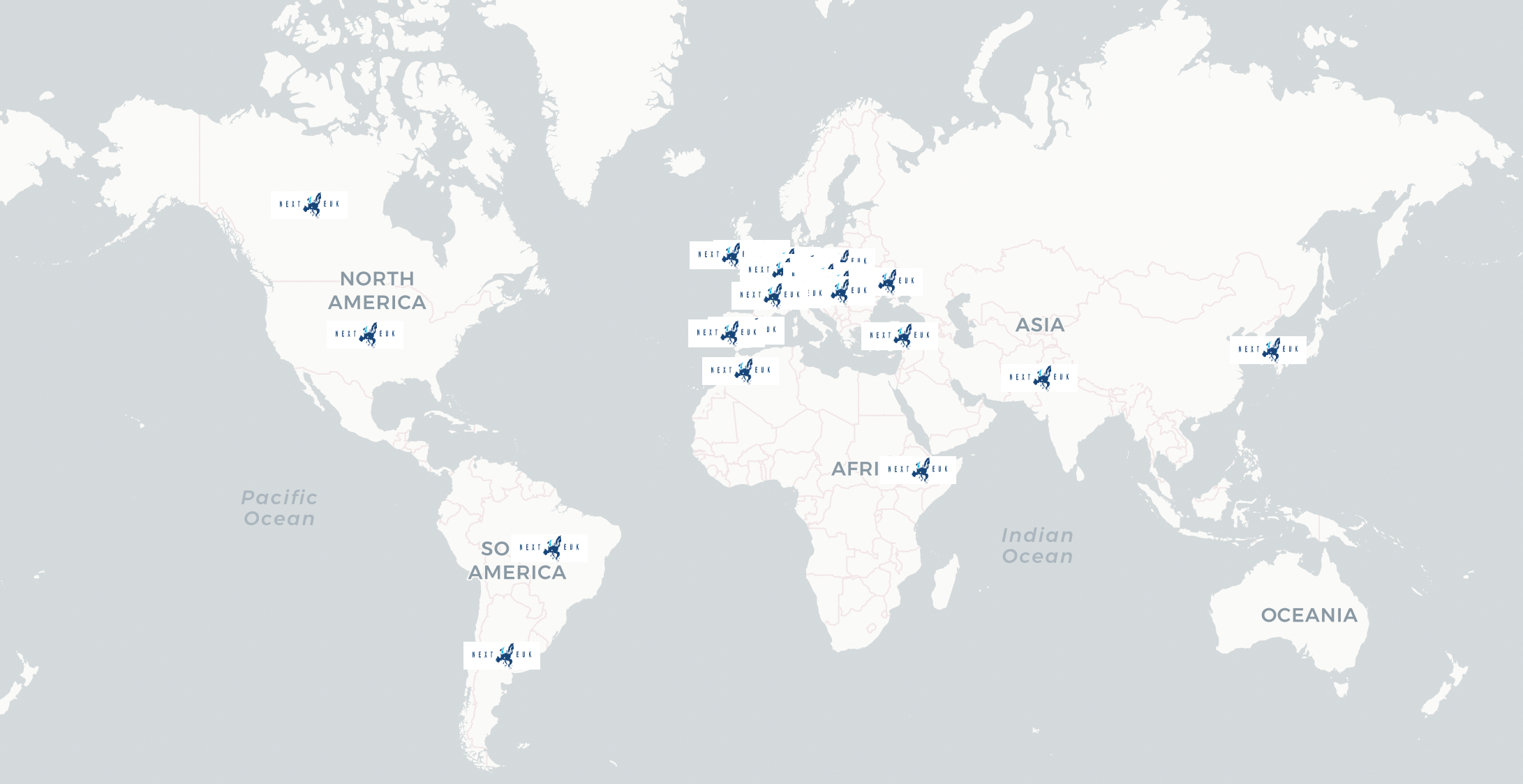 A map of NEXTEUK's worldwide participation to its events.