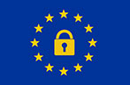 The EU flag with a padlock in the middle of the circle of stars