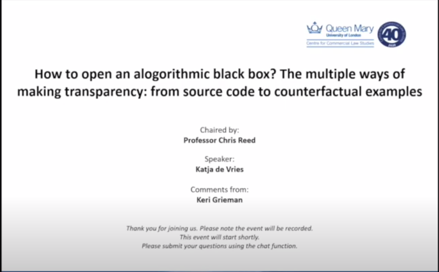 Opening Powerpoint slide for 'How to open an Algorithmic blackbox'