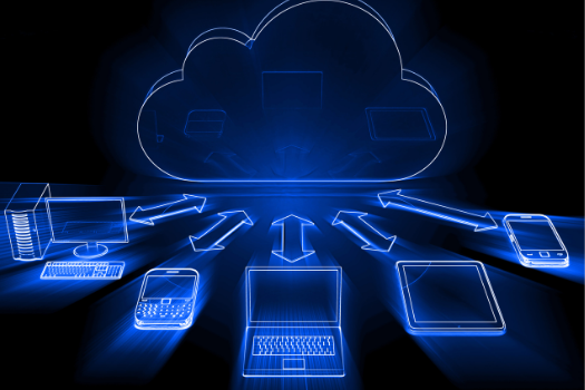 A cloud with various arrows pointing to devices