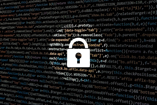 A screen of code with a padlock in front