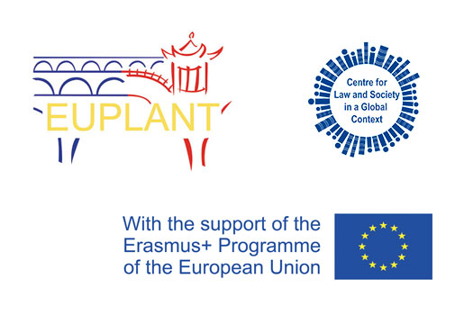 EUPLANT logo and Centre for Law and Society in a Global Context logo sat above the Erasmus+ logo which states 'with the generous support of the Erasmus+ programme of the European Union