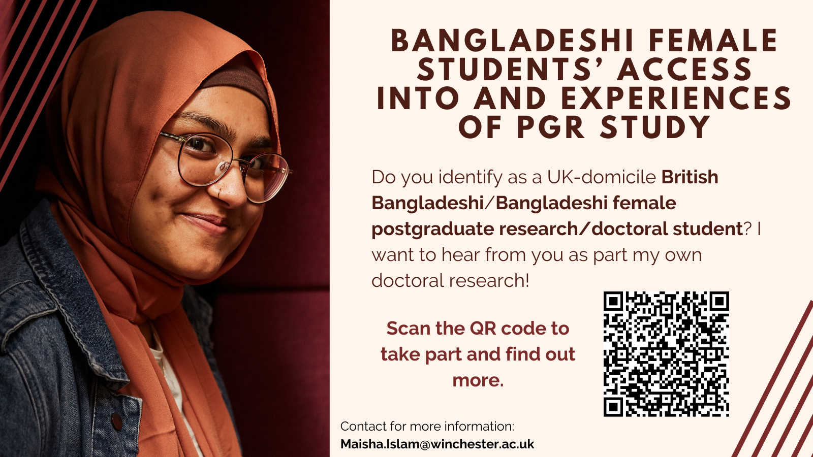 advert for study participation investigating Bangladeshi Female PGRs