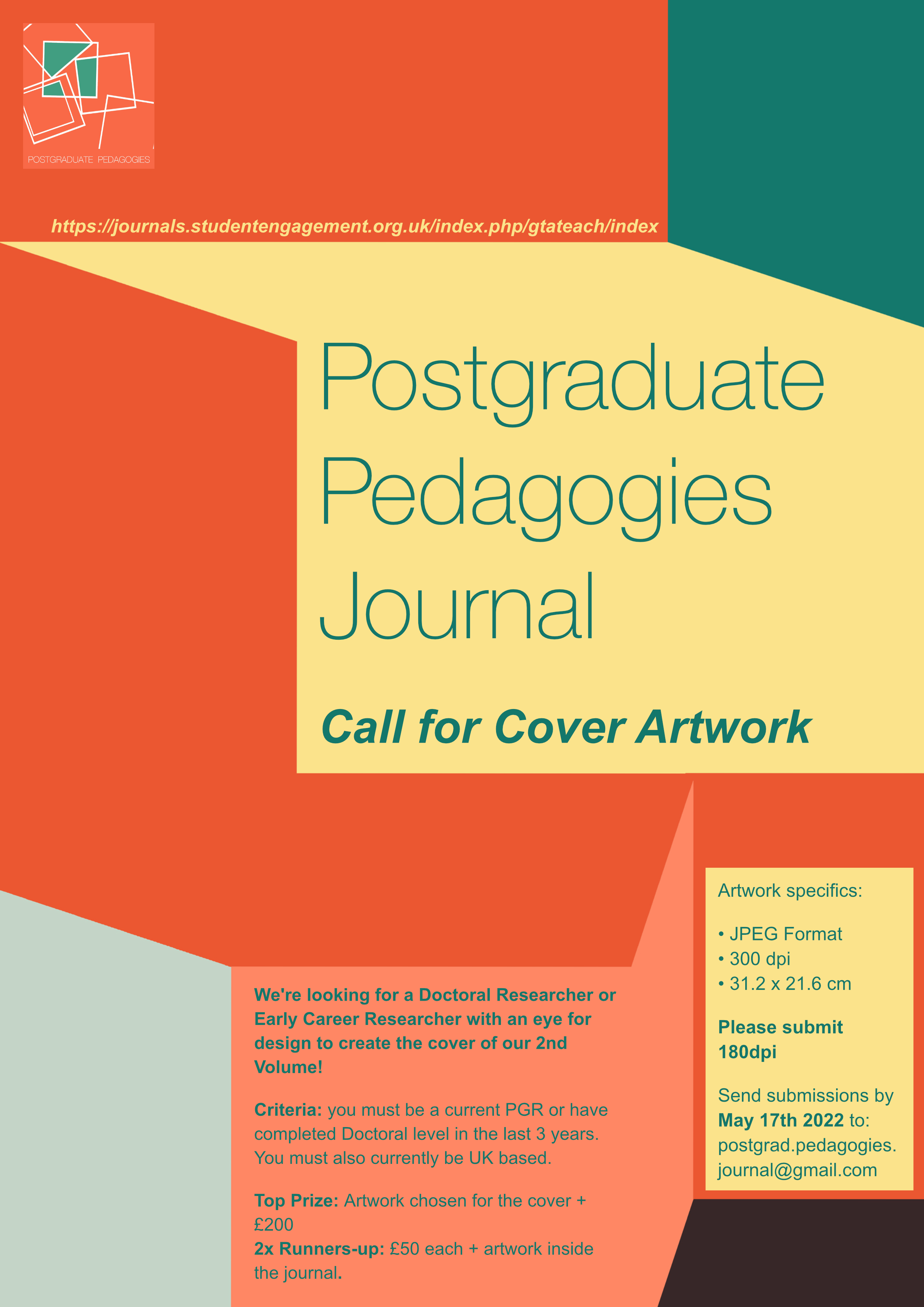 Postgraduate Pedagogies Journal: Doctoral Researcher design Opportunity poster 2022