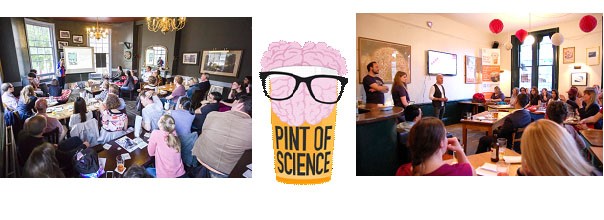 Pint of Science Logo plus images from group events