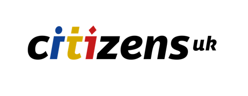 Citizens UK Logo: the words Citizens UK in lower case black writing on a white background. The i t and i in citizens are inn blue, yellow and red respectively.