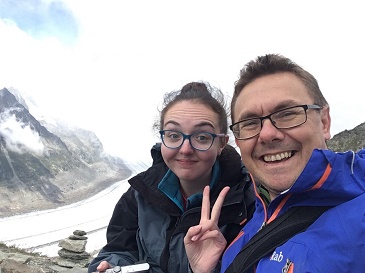 Geographer Jessica Bracken and Dr Simon Carr at the Aletsch Glacier in the Swiss Alps