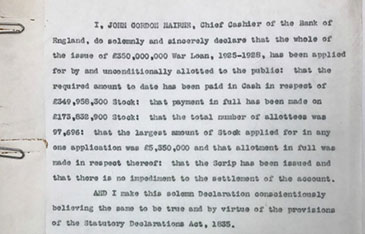 Sworn statement that all £350 million had been sold to the public © National Archives 